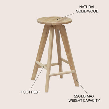 Ceren MidCentury Industrial Round Solid Wood Backless Counter Stool